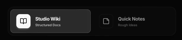 Library toggle between Studio Wiki and Quick Notes